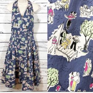 Boden 4p Paris blue halter dress bistro skater retro